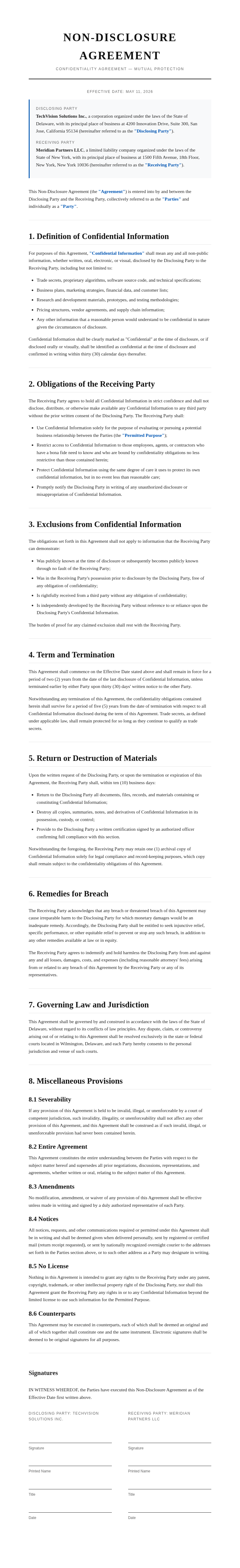Classic professional Non Disclosure Agreement